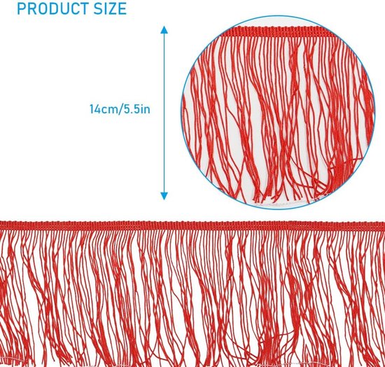 9,14 m lengte 15 cm breedte franje dansfranje, polyester franje gesneden, kledingkantrand, kwastjes naaigarnituur voor Latijnse jurk, lampenkap decoratie DIY (rood) — afbeelding 5