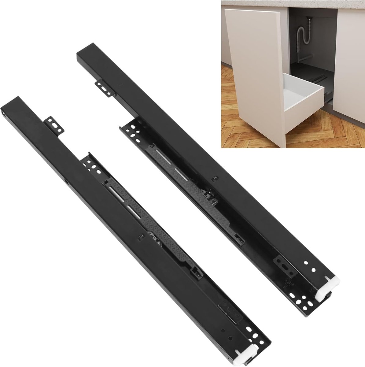 vloermontage, ladegeleiding, 1 paar ondervloergeleiders, ladegeleiders, volledig uittrekbaar, verborgen softclose, geruisloze glijrails, telescopische rails (zwart, 12 inch, 300 mm)