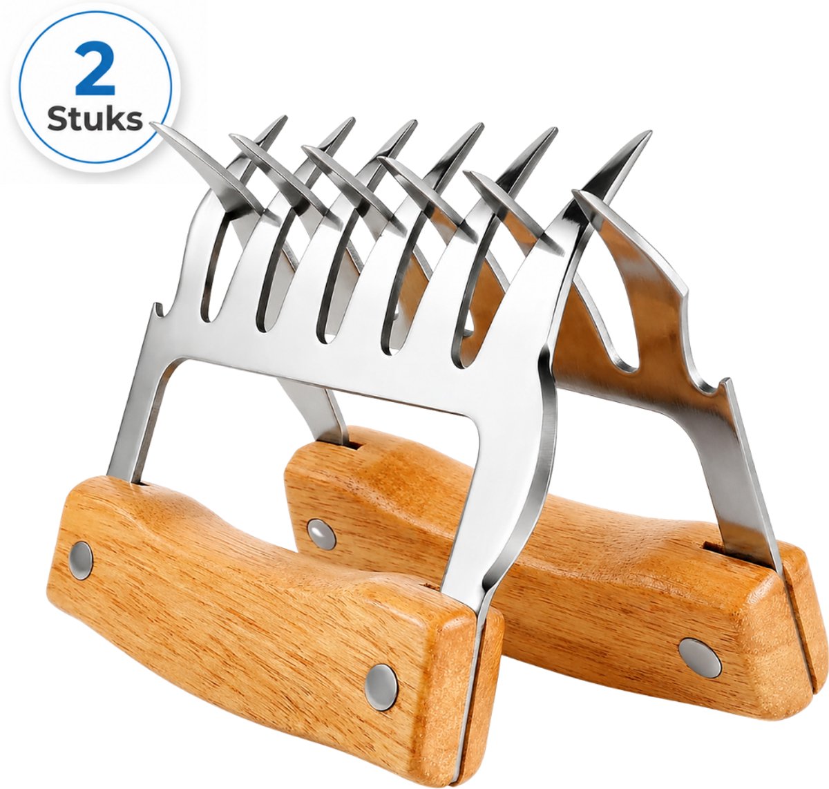 Tomec® Vleesklauwen met Houten Handvatten – Meat Claws en Vleesshredder voor Pulled Pork, Kip en BBQ