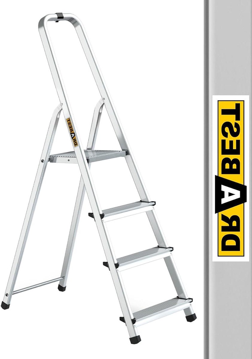 Vouwladder Aluminium - Opvouwbare trap - Klusjes in huis - Met werkplatform - 4 treden - Zilver