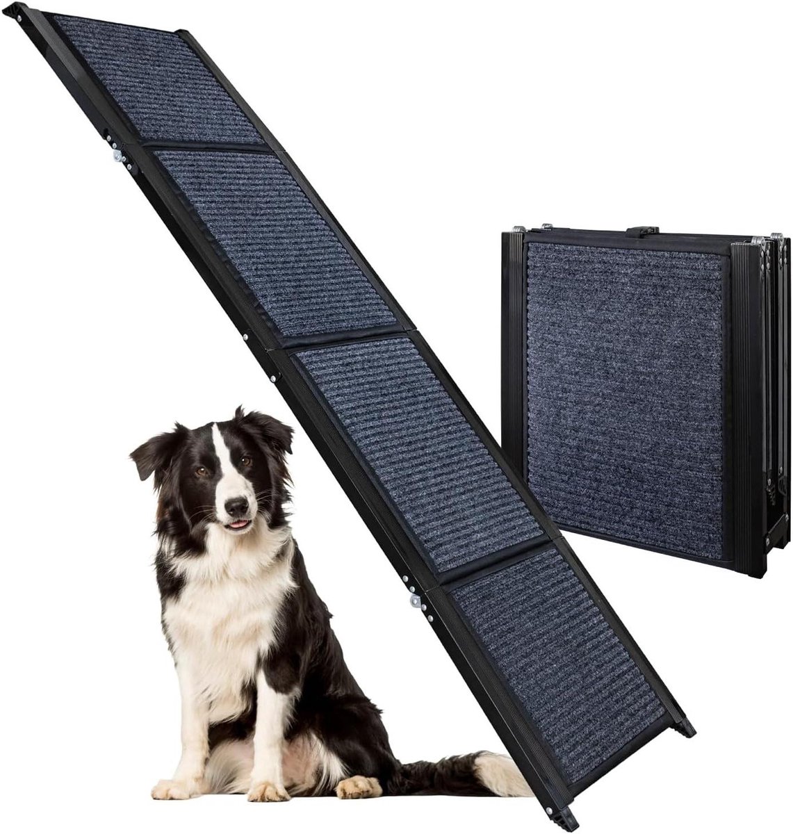 Hondenloopplank Auto - Hondenoprijplaat Hondentrap - Veilig Instappen Hond - Antislip Oppervlak - 170 x 44 cm - Zwart