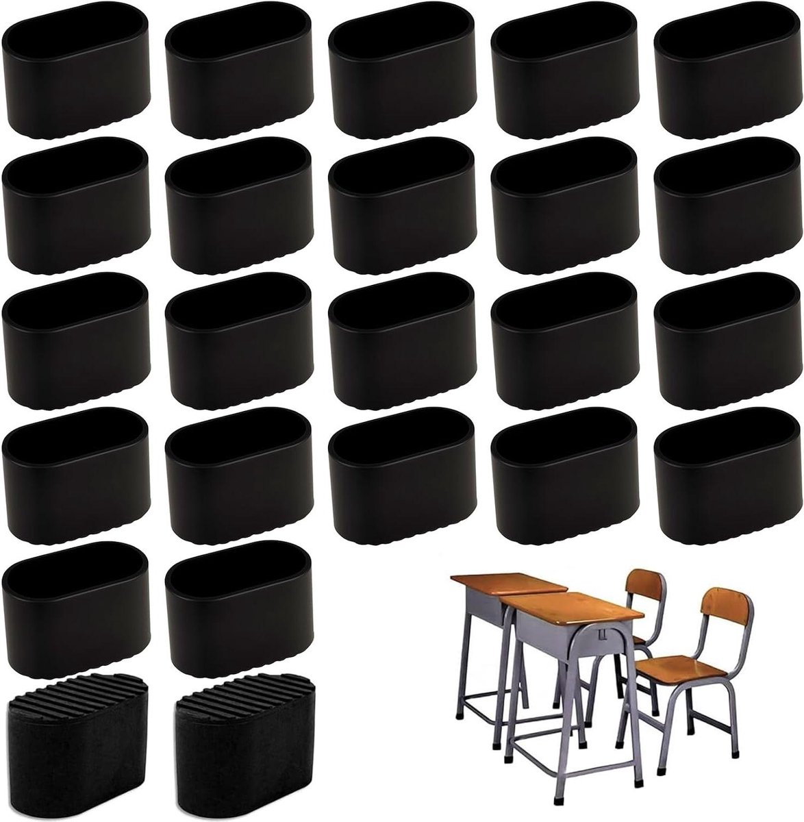 Stoelpootdoppen - Beschermdoppen - Vloer Beschermen - Antislip Ontwerp - 24 Stuks - Zwart