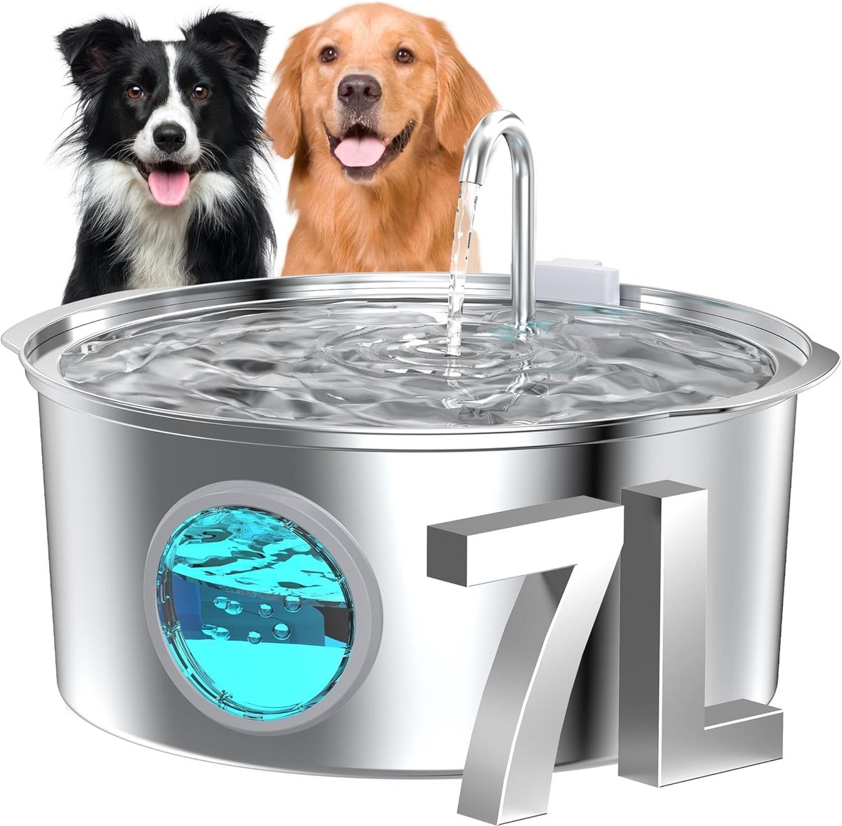 SnelShoppen - GROOKPET Kattenfontein Roestvrij Staal 7 Liter - Super Stille Drinkfontein voor Honden en Katten - LED-Licht - Ideaal voor Grote Honden