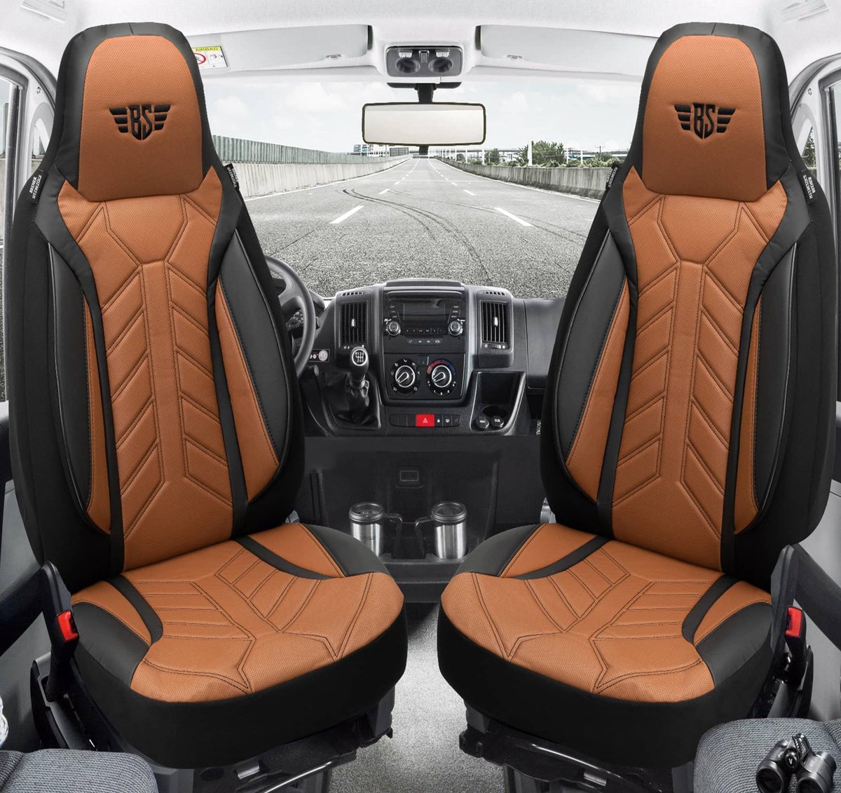 Autostoelhoezen voor Peugeot 5008 Bj ab 2017 – Stoelhoezen voor bestuurder en passagier in Zwart/Chocoladebruin