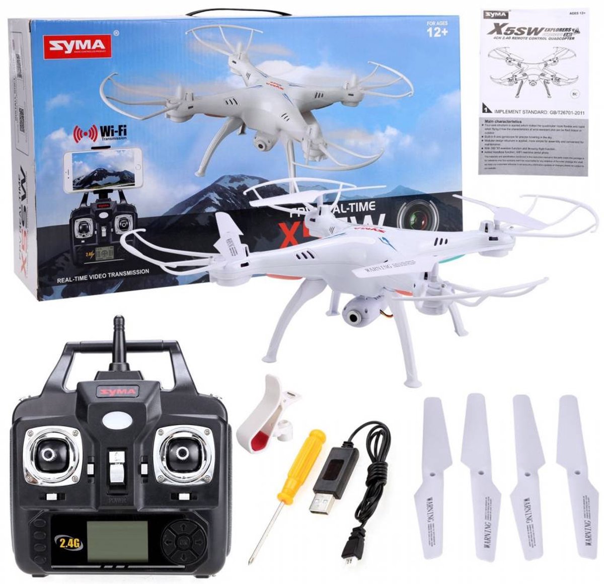 Nieuw - Originele Syma X5SW-1 Drone Quadcopter met WiFi FPV Camera Wit thumbnail 4