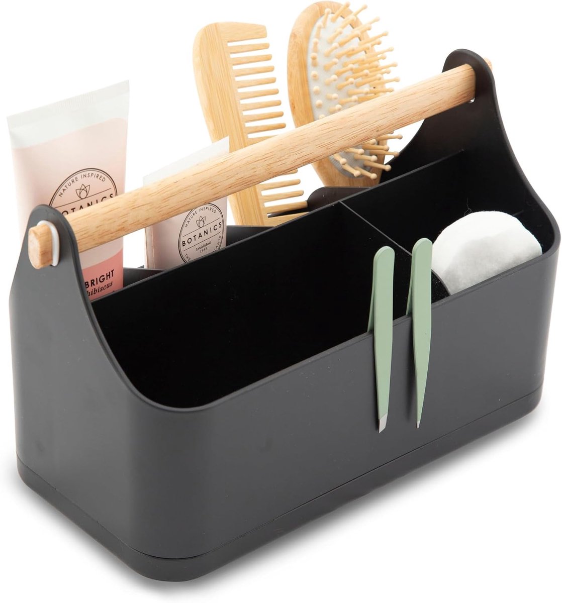 SnelShoppen - Make-up Opberg Systeem - Badkamer Caddy - Zwart Plastic - Multifunctionele Organizer met 7 Compartimenten voor Cosmetica en Schoonheidsa