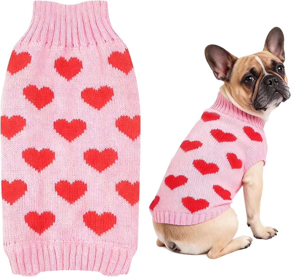 Hondentrui hartje roze hondentrui schattige puppy truien hondje Valentijnsdag outfit gebreide kat Valentijnsdag outfit warme huisdierkleding honden truien voor middelgrote honden meisje roze