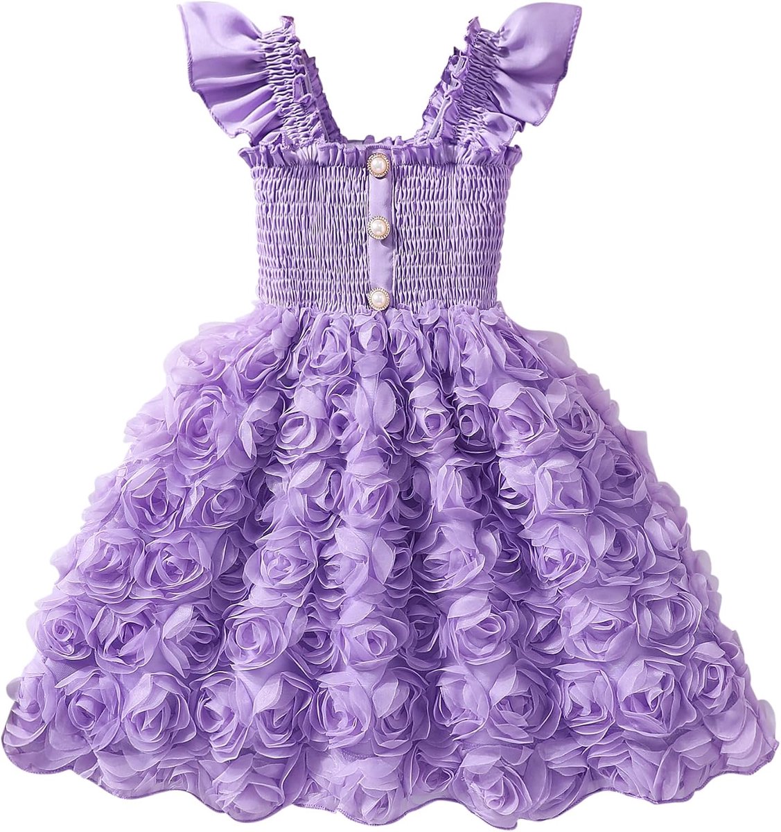 Prinsessenjurk voor meisjes, 3D-bloemen, A-lijn, feestelijke kinderjurk, mouwloos met ruches en elastische taille, tule jurk, verjaardag, bruiloft, zomerjurk voor 2-8 jaar