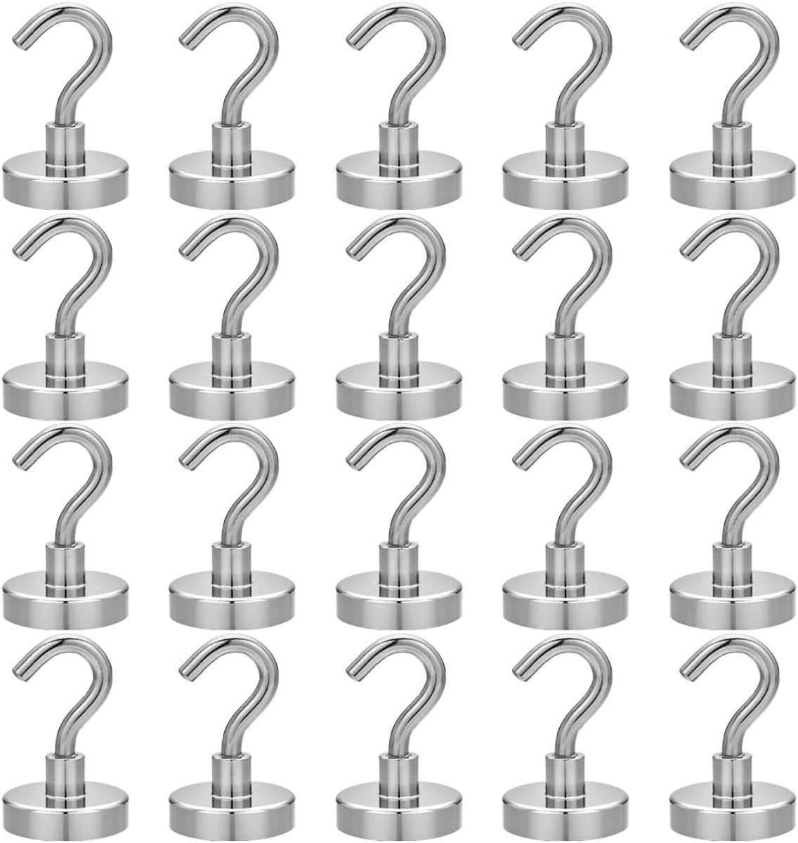 Magnetische haken, klein, extra sterk, neodymium magneethaken voor keuken, camping, garage, koelkast, 16 mm, zilver