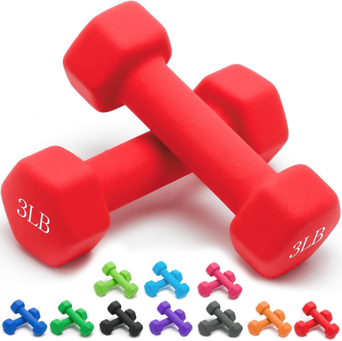 Uniseks set van 2 neopreen halters, handgewichten, slip, anti-rol, rood, 1,4 kg, paar