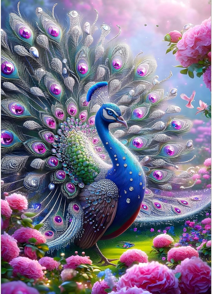 5D pauw ontvouwt haar staart diamant schilderij kit, doe-het-zelf bloemen rozen diamant kunst complete kits, pauw diamond art kits strass kruissteek schilderij voor volwassenen beginners