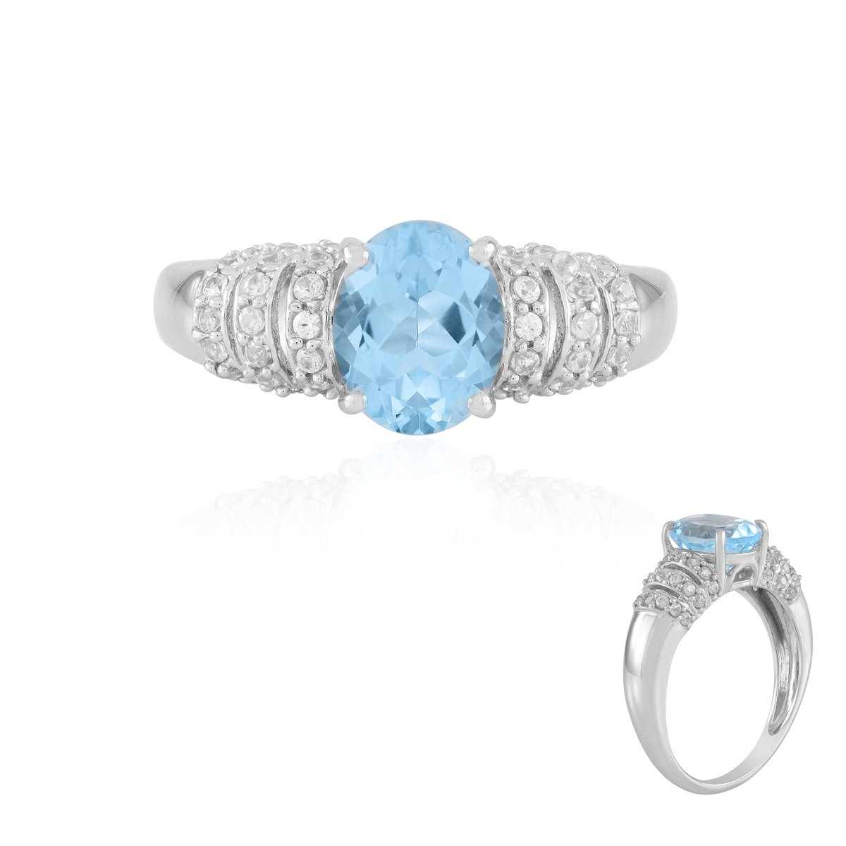 Cavill - Zilveren Ring met Hemelblauwe Topaas 2,81 ct en Zirkonia 0,83 ct - 925 Sterling Zilver - Ovaal Slijpsel - Elegante Topaas Sieraden Dames