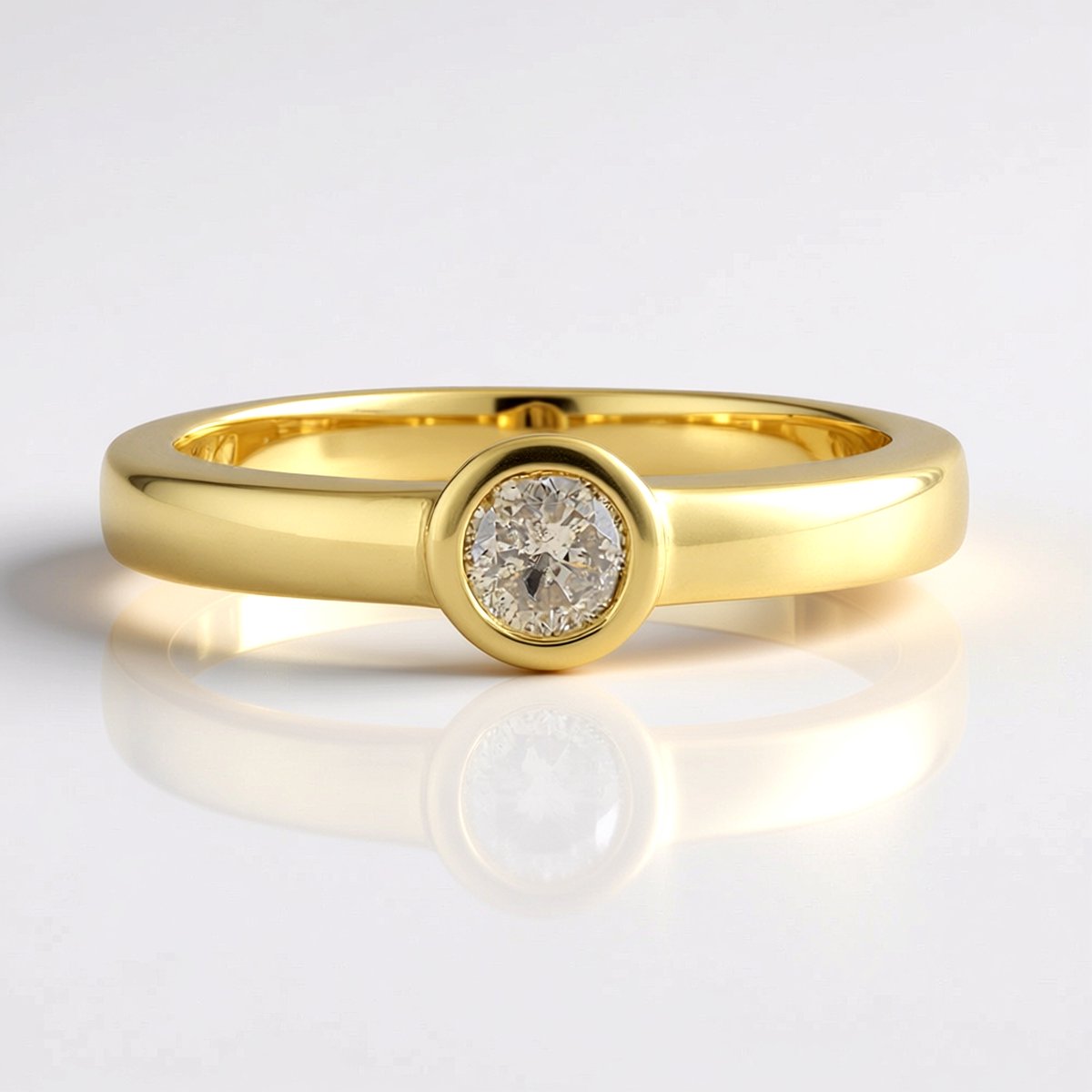 Cavill - Luxe Damesring - 925 Sterling Zilver Verguld - 0,225 ct Bruine Diamant I2 - Ronde Briljant - Bezel Zetting - Elegant Cadeau