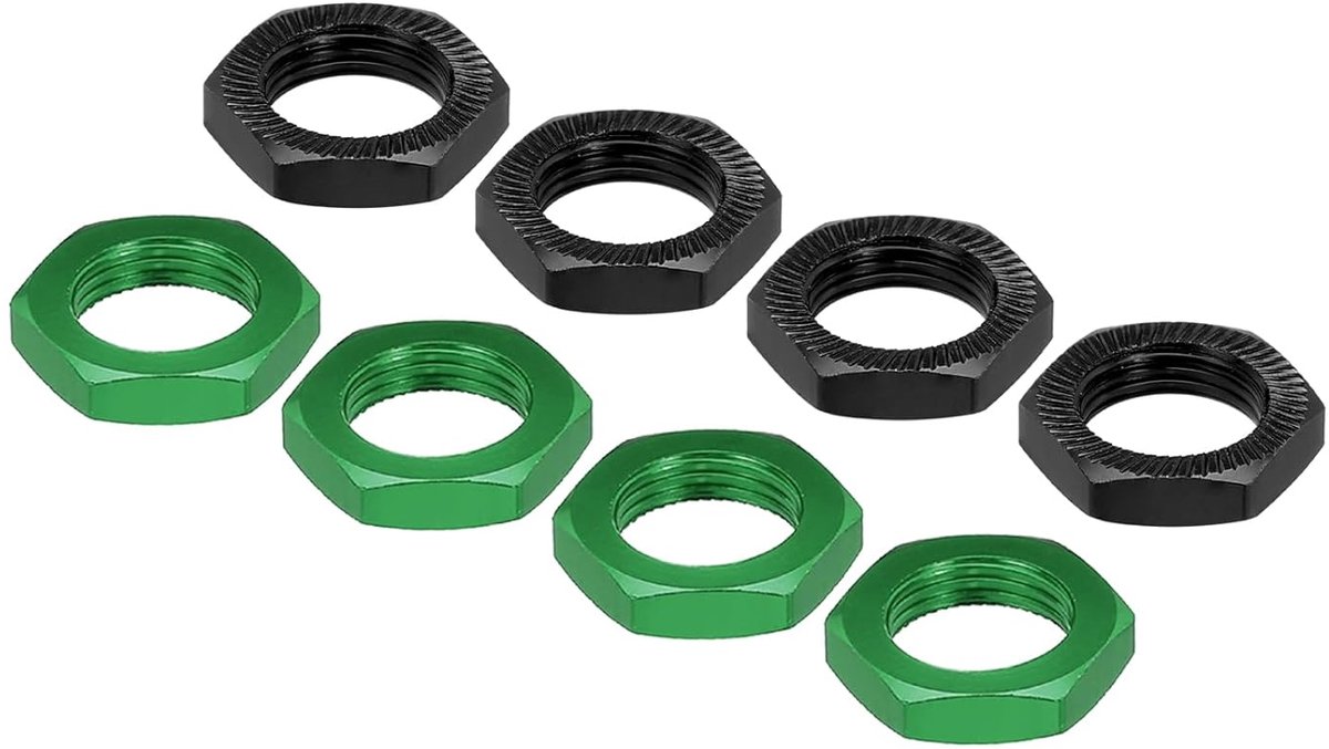 Aluminium 17 mm RC wielmoer schroefdraad M12 x 1,0 mm zeskant wielmoeren RC wielmoeren voor 1/8 RC modelauto, vrachtwagen, terreinwagen, verbeterde onderdelen, verpakking met 8 stuks (groen