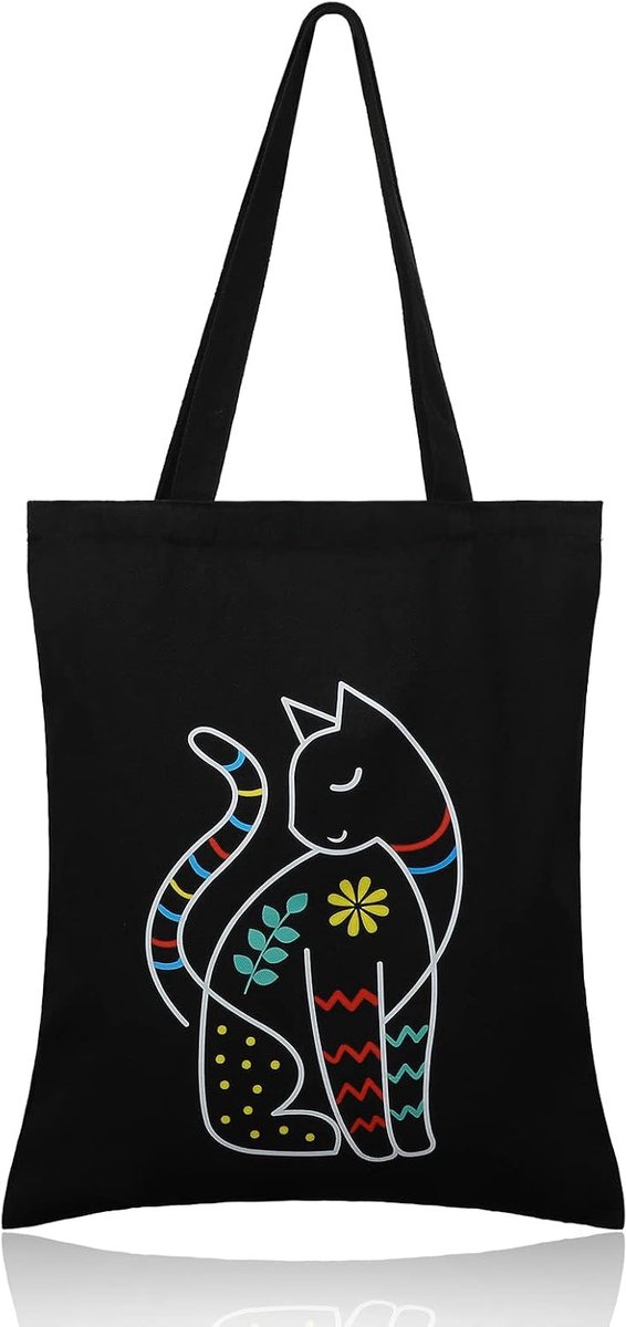 Zwarte handtas, boodschappentas voor dames, stoffen tassen, canvas tote tas, katoenen tas, bedrukt, schoudertassen, shopper, tas voor winkelen, school, 35 x 40 cm, zwart, 35x40 cm