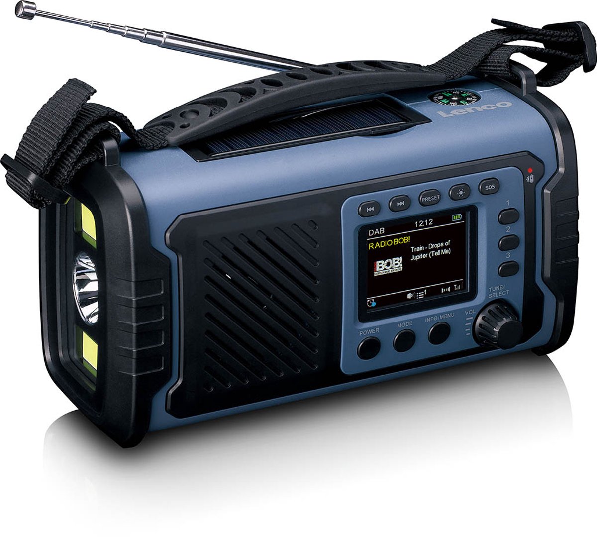Lenco Noodradio - Noodradio Solar Opwindbaar - met DAB+/FM - 20.000 mAh Batterij - Blauw