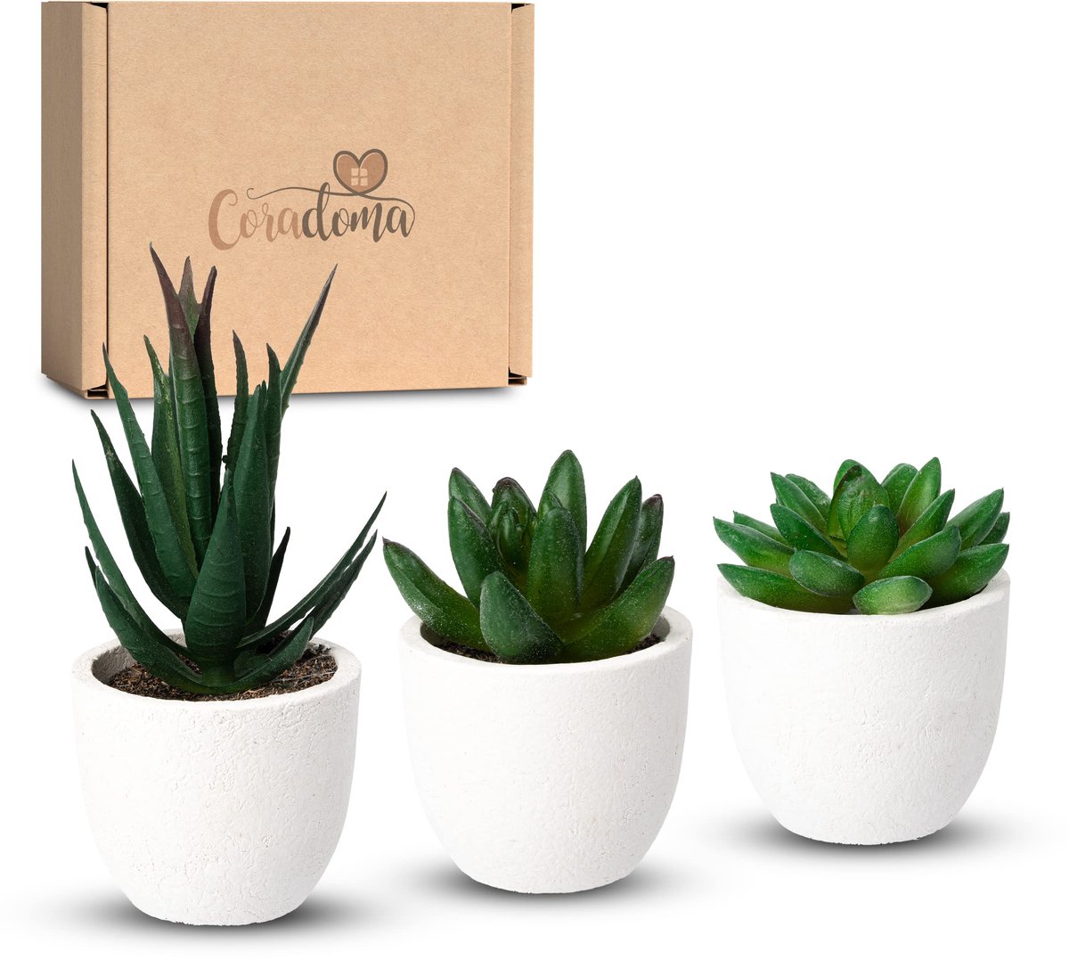 SnelShoppen - Kunstplanten mini set van 3 witte decoratie kunstplanten in pot | Moderne woonkamerdecoratie, keuken, kantoor, slaapkamer | Kunstbloemen