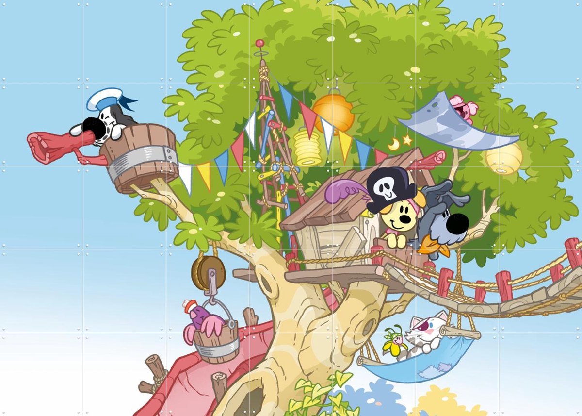 IXXI Woezel & Pip in de Boomhut, Woezel & Pip & Van Hoorne Studios - 140 x 100 cm - Gratis ophangtool - Grote wanddecoratie en posters - Cartoonesk