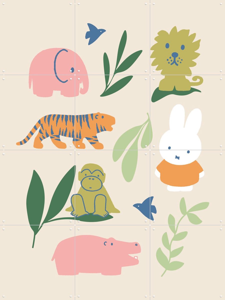 IXXI Nijntje Jungle, Nijntje - 60 x 80 cm - Gratis ophangtool - Grote wanddecoratie en posters - Speels, Cartoonesk, Kinderkamer, Educatief, Dieren
