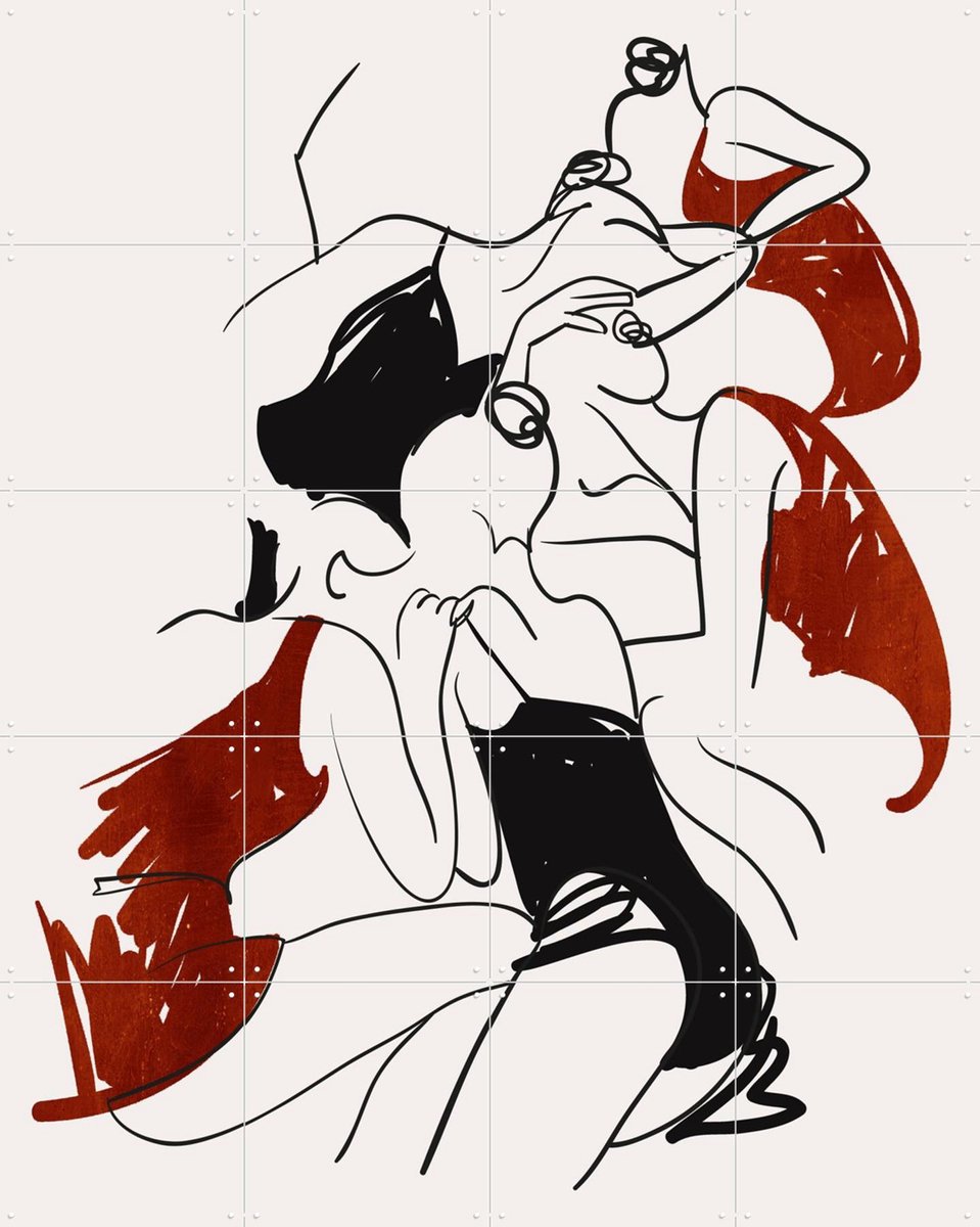 IXXI Ballerinas Rust, Kubistika - 80 x 100 cm - Gratis ophangtool - Grote wanddecoratie en posters - Digitale Kunst, Line art, Speels, Minimalisme