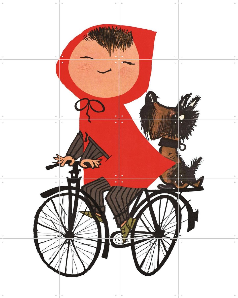IXXI Meisje Op De Fiets, Fiep Westendorp - 80 x 100 cm - Gratis ophangtool - Grote wanddecoratie en posters - Tekeningen, Kleurrijk, Speels