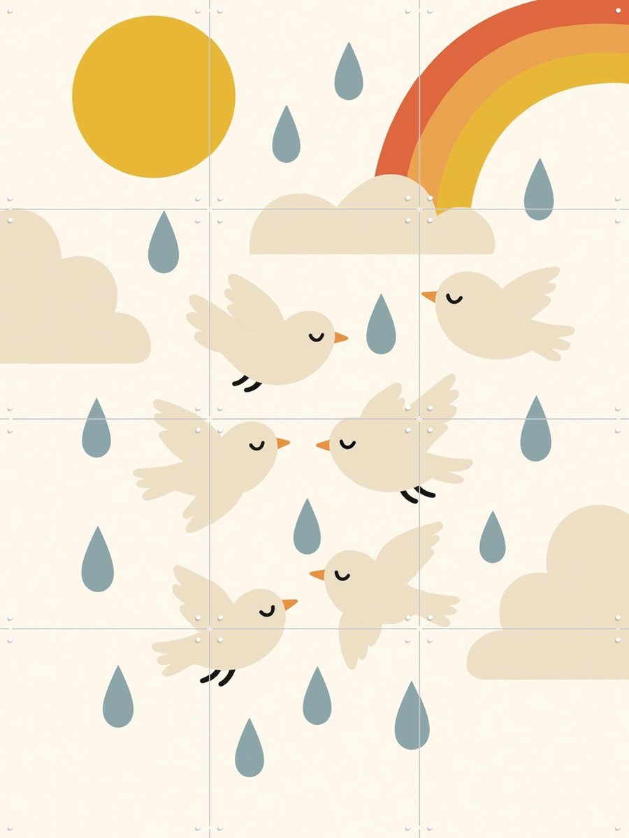 IXXI Sunny Showers Flight, Treechild & Various - 60 x 80 cm - Gratis ophangtool - Grote wanddecoratie en posters - Speels, Digitale Kunst, Modern