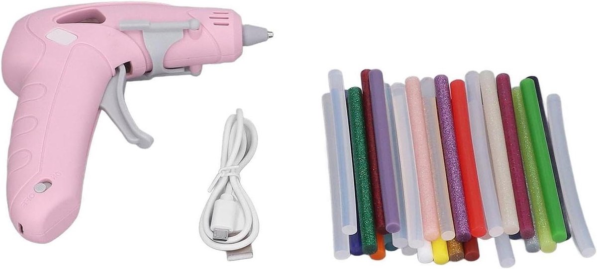 Draadloze Lijmpistool - Mini Lijmpistool - Hobby Knutselen - Snel Voorverwarmend - 30 Stokjes - Roze