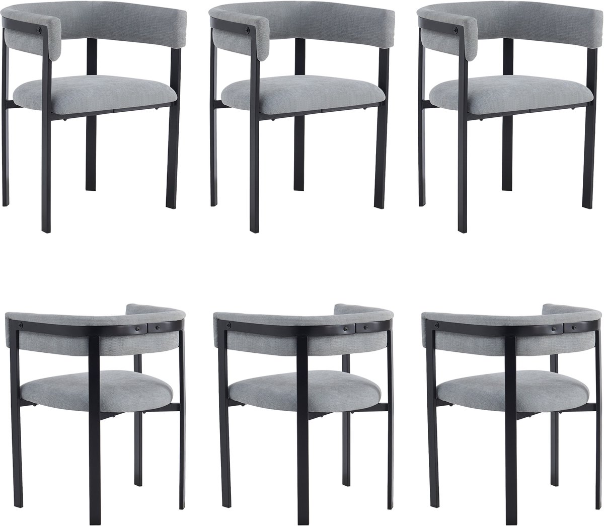 Eetkamerstoelen - Set van 6 - Moderne stoel - Chenille stoel - Comfortabele keukenstoel - Gestoffeerde stoel met brede rugleuning - Stoel voor woonkamer, restaurant en café - Ademend zitvlak - Moderne eetkamerstoelen - Grijs
