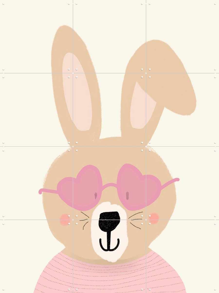 IXXI Lente Konijn, Stadse Spruiten | door Miek illustreert - 60 x 80 cm - Gratis ophangtool - Grote wanddecoratie en posters - Cartoonesk, Speels