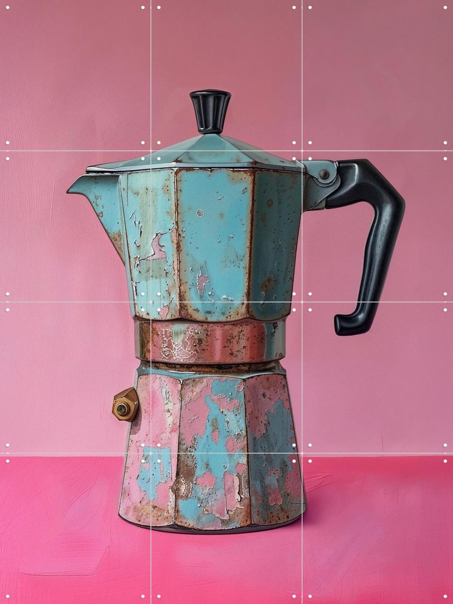 IXXI Vintage Coffee Percolator - Magenta and Turqoise, OTTI - 60 x 80 cm - Gratis ophangtool - Grote wanddecoratie en posters - Retro, Vintage