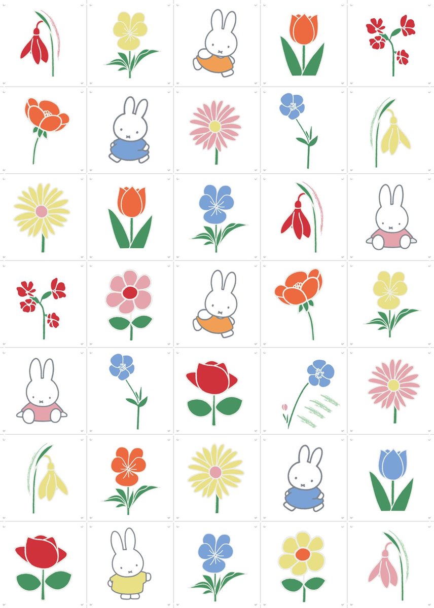 IXXI Miffy Flowers Collagebox, Nijntje - 100 x 140 cm - Gratis ophangtool - Grote wanddecoratie en posters - Speels, Cartoonesk, Illustraties