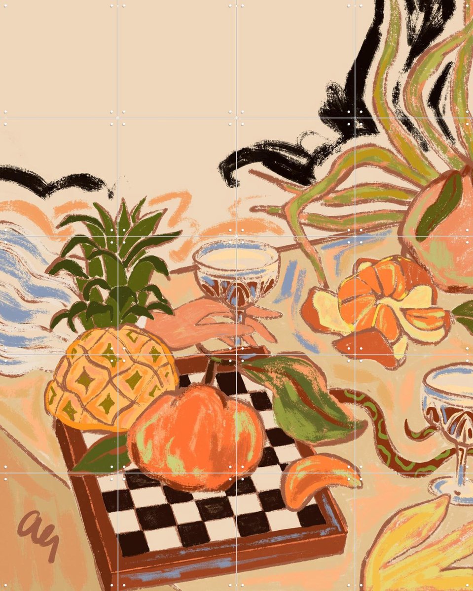 IXXI The Lunar Feast, Arty Guava - 80 x 100 cm - Gratis ophangtool - Grote wanddecoratie en posters - Kleurrijk, Speels, Eetkamer, Keuken, Fruit, Eten
