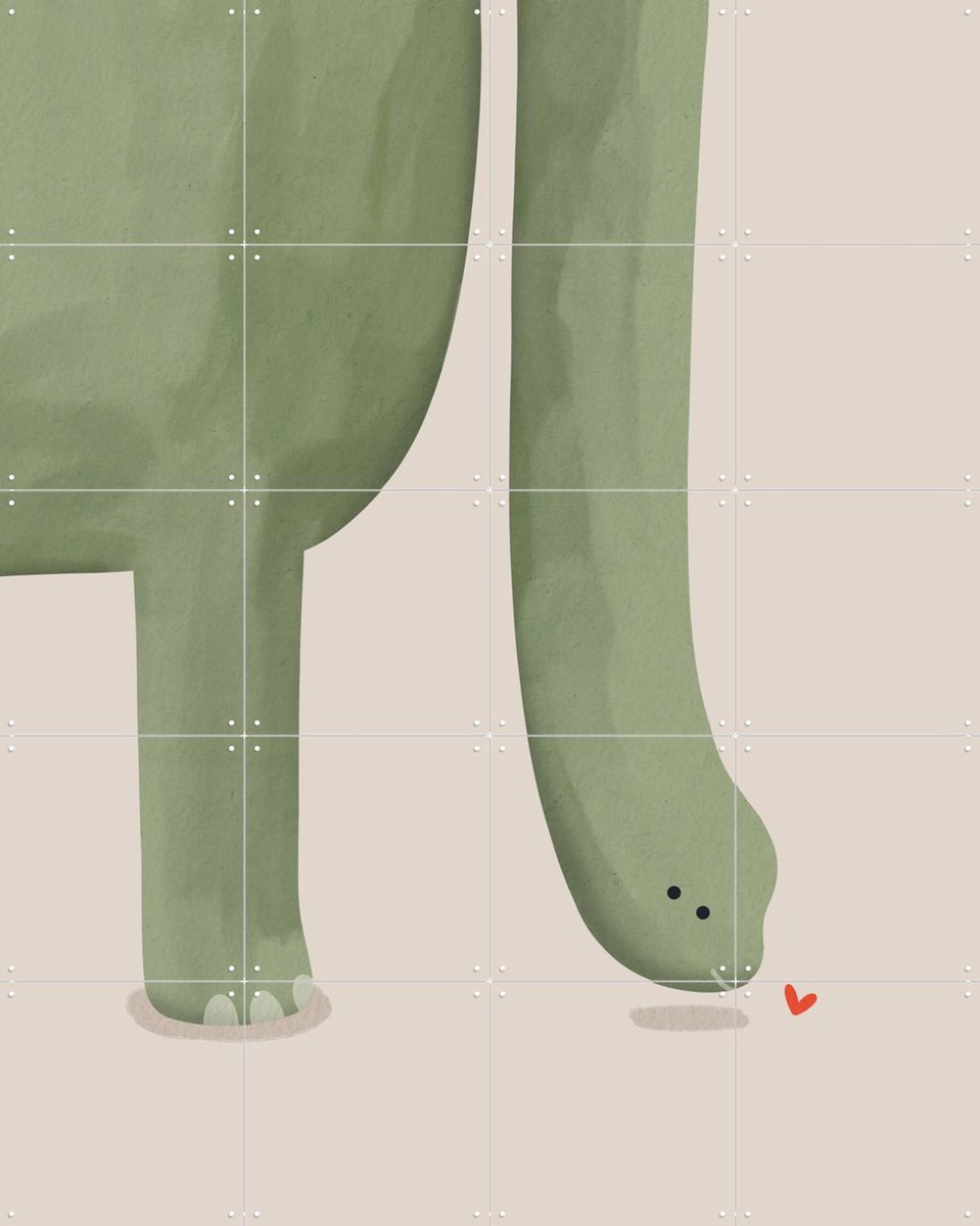 IXXI Dino Groen, Alijt - 80 x 100 cm - Gratis ophangtool - Grote wanddecoratie en posters - Speels, Illustraties, Kleurrijk, Cartoonesk, Fantasierijk