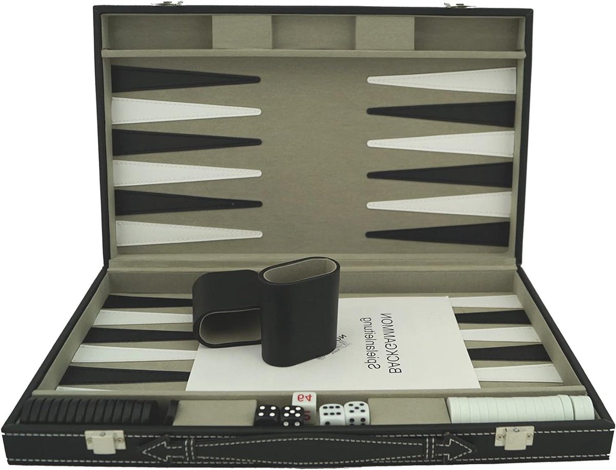 Backgammon Koffer - Strategiespel Set - Spel en Ontspanning - Edele Kunstlederen Afwerking - 48 x 38 cm - Zwart