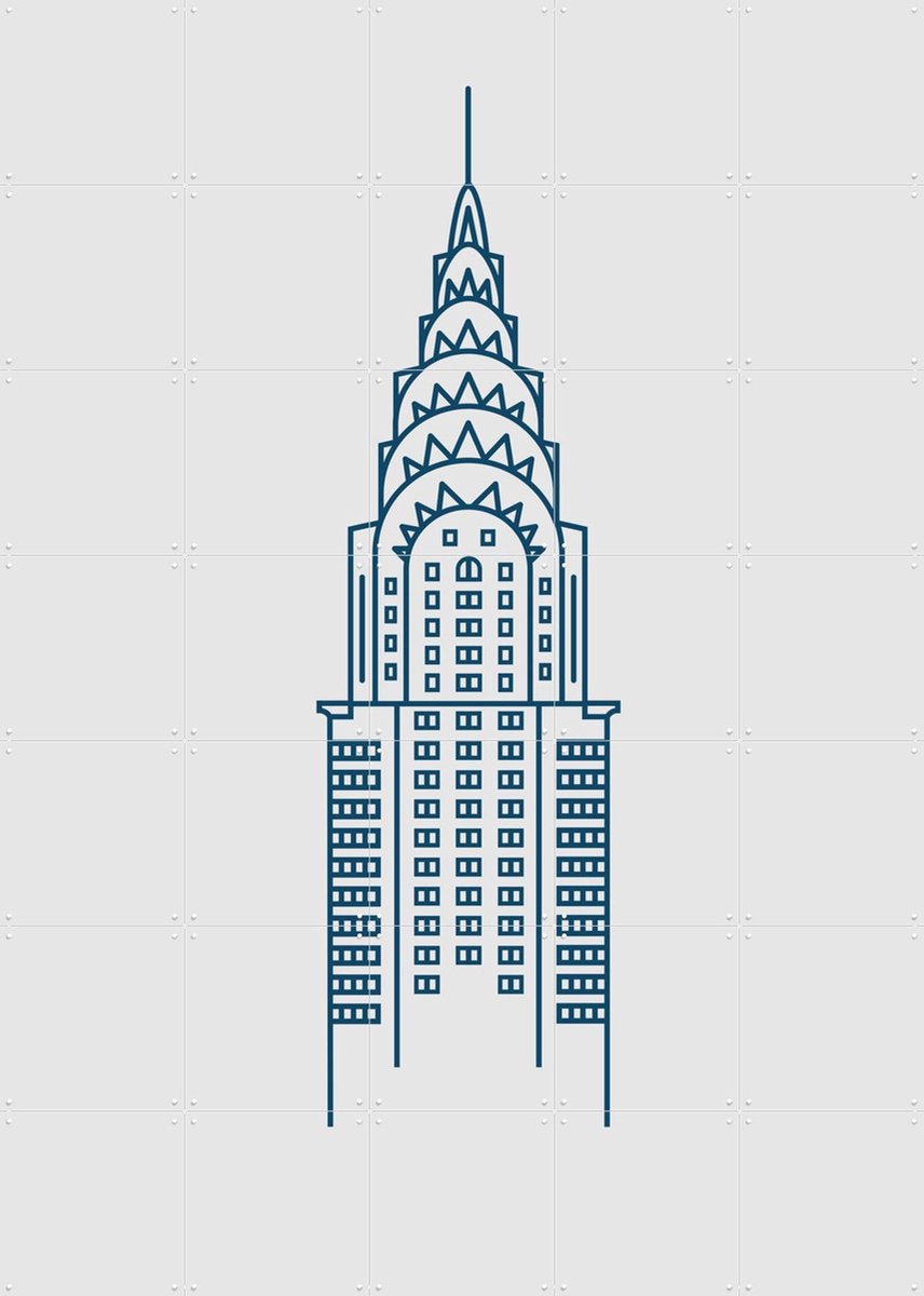 IXXI Cryslerbuilding, Nieki van Diepen & Kunst in Kaart - 100 x 140 cm - Gratis ophangtool - Grote wanddecoratie en posters - Line art, Geometrische