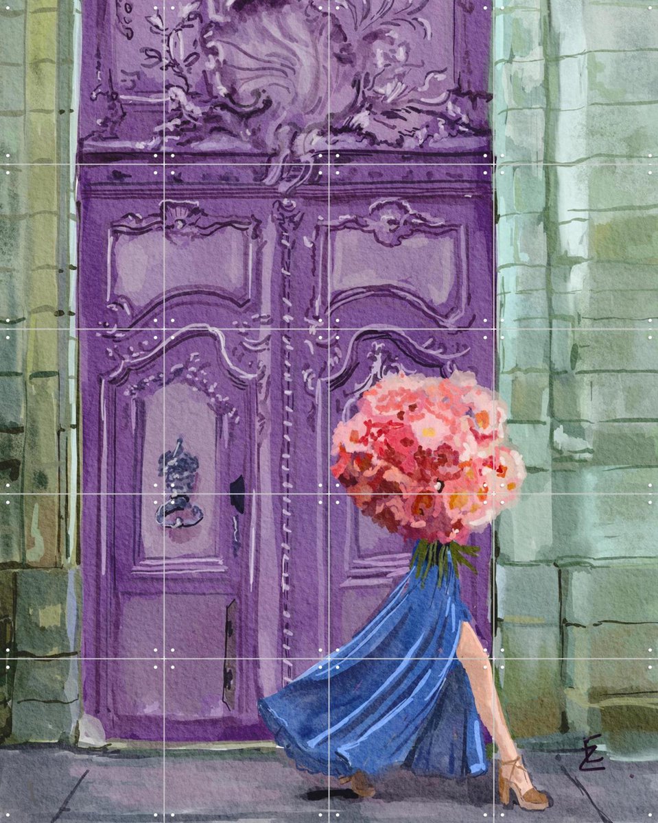 IXXI Lady with the Peonies, Ekaterina Zagorska - 80 x 100 cm - Gratis ophangtool - Grote wanddecoratie en posters - Speels, Illustraties, Slaapkamer