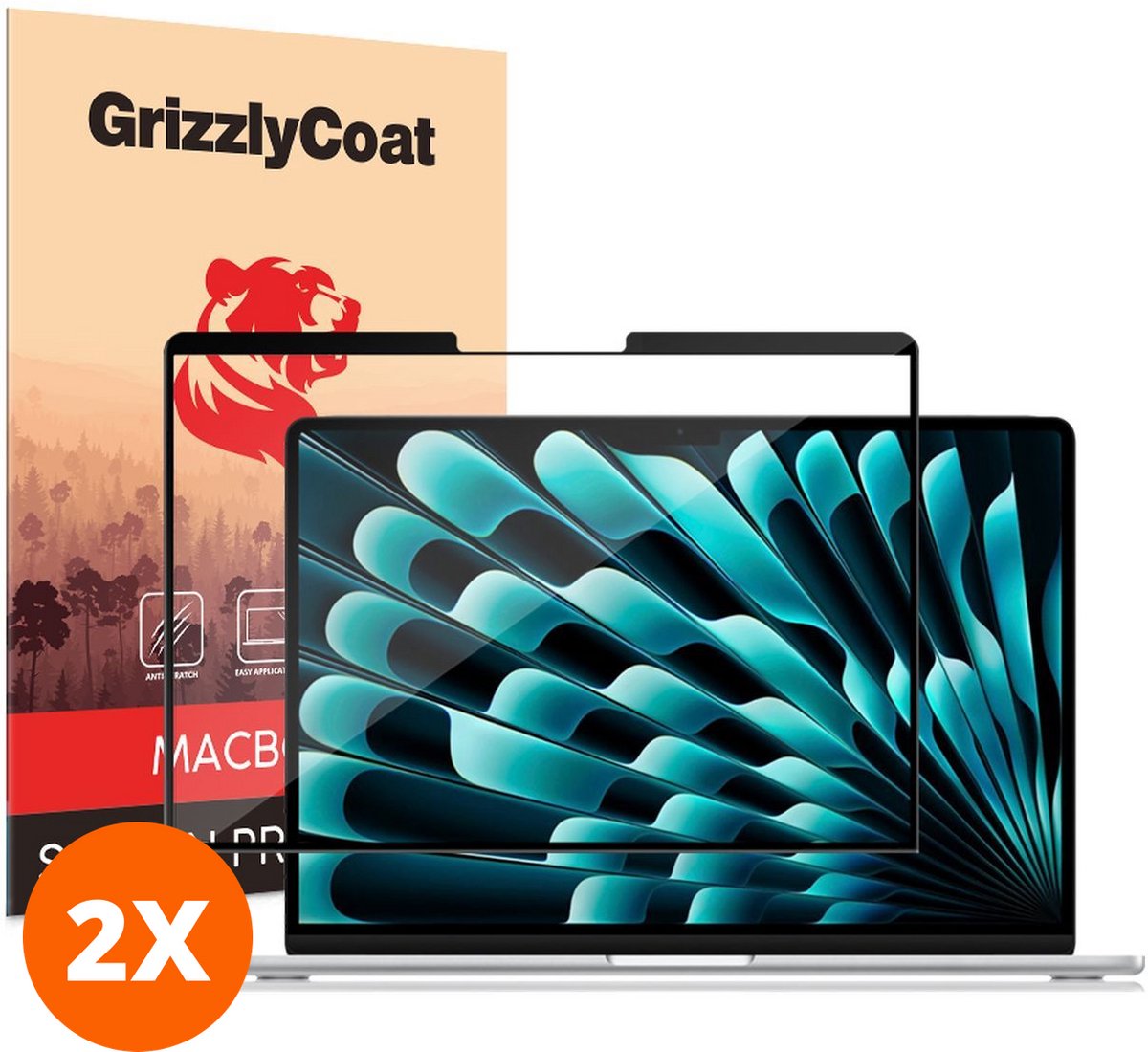 GrizzlyCoat Screenprotector geschikt voor Apple MacBook Air 13 Inch (2022-2026) | GrizzlyCoat Premium Screenprotector Folie - Case Friendly (2-Pack)