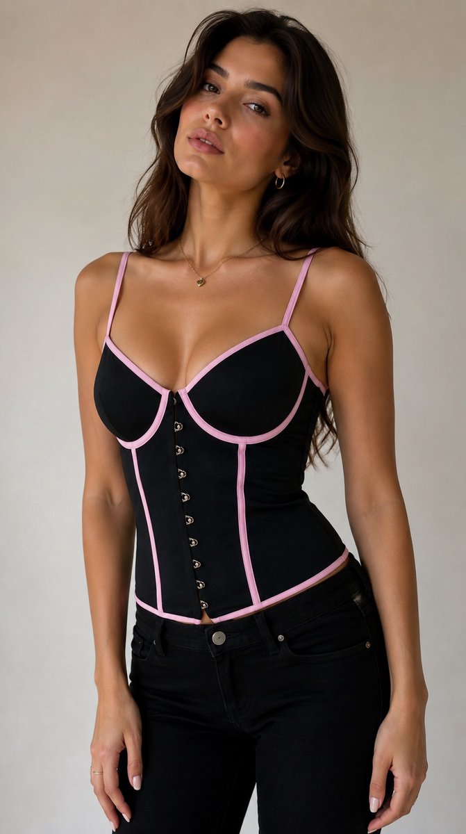 Sapph - Miss Lilly - Bustier / korset - zwart met roze accenten - Maat 70A