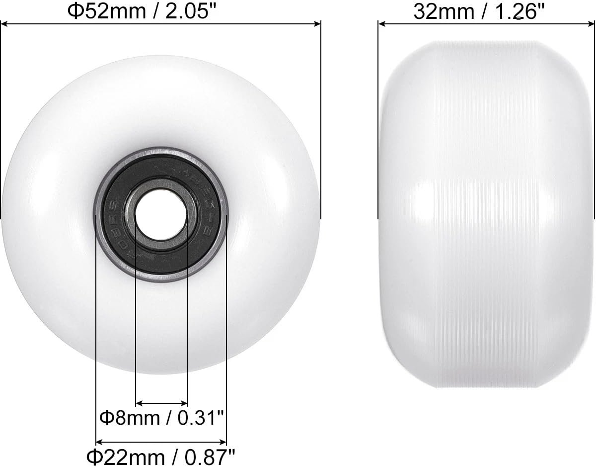 SnelShoppen 52mm Skateboard Wielen Hardheid 95A Polyurethaan Truc Schaatsen Wielen Set van 4 met Gratis 608 Lagers en Afstandhouders