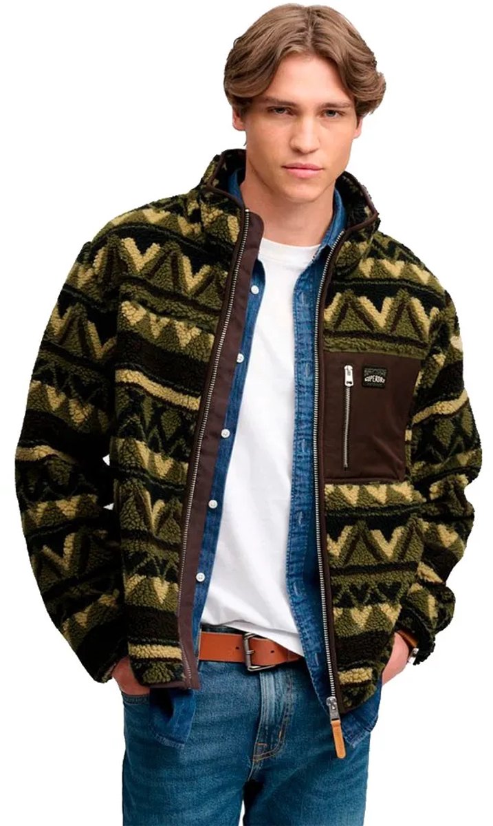 Superdry Abstract Fleece Zip Through Jas Heren Hoodies Groen