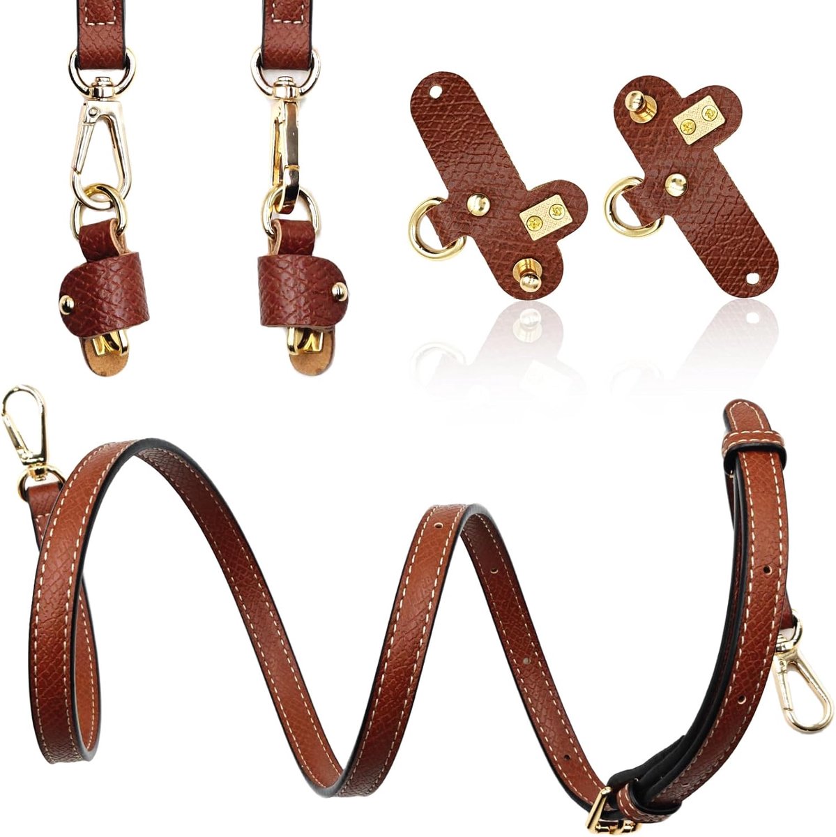 tas riem, lederen schouderriem voor vrouwen tassen, 120 cm verstelbare tas riem met 2 stuks gouden gespen zonder ponsgaten, vervangende handtas riem - bruin