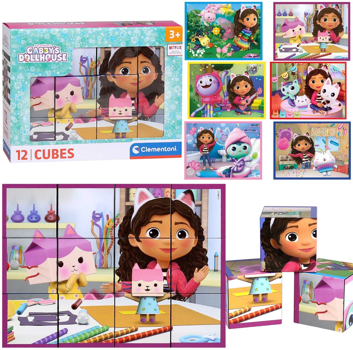 Gabby's Dollhouse Plastic DRAAIENDE blokken, kubusblokken VOOR MEISJES - 12 Clementoni blokken