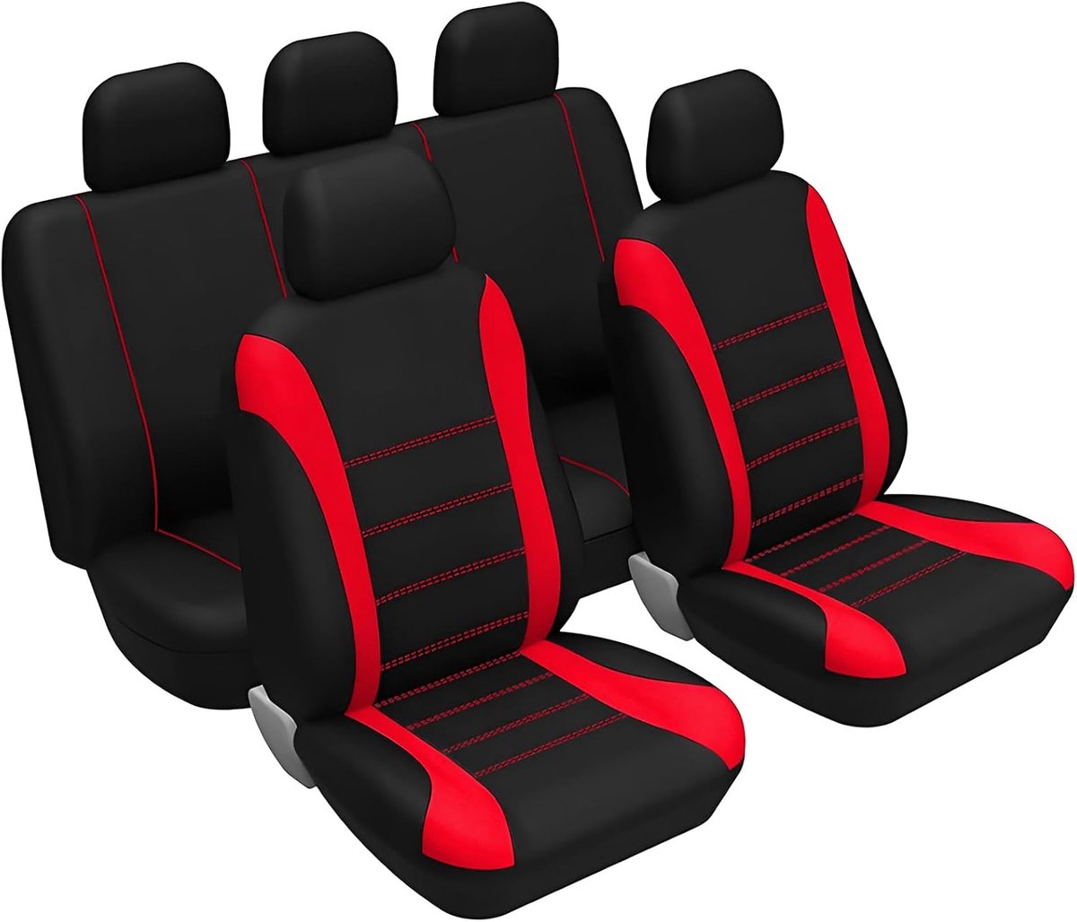 autostoelhoezen, volledige set, gewatteerde polyester autostoelbeschermer, elastische zoom zit- en hoofdsteunhoezen, compatibel met zij-airbag, wasbare ademende interieurdecoratie voor auto