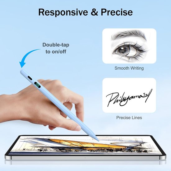 Pen voor iPad 2025-2018, potlood voor iPad 11th A16/10/9/8/7/6, Air 11/13 M2/M3/M4, Pro 11/13 M4/M5, Pro 12,9 inch, Air 5/4/3, Mini 7/6/5, met LED-power-indicator, snel opladen — afbeelding 2