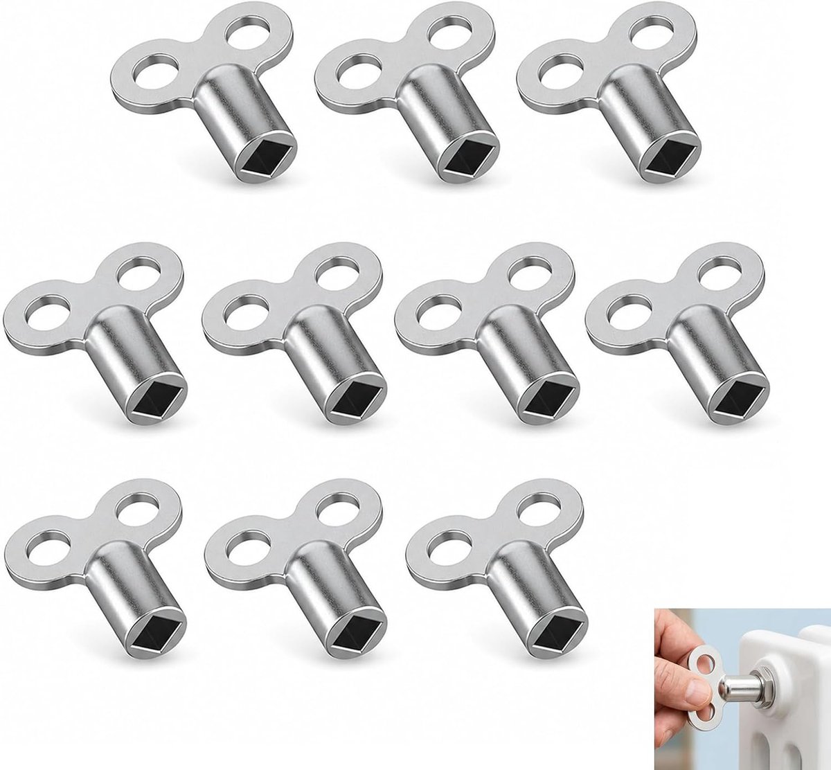 10 stuks radiatorontluchtingssleutels, universele verwarming, 5 mm, robuuste zinklegering, ontluchtingssleutels met vierkant gat voor standaard radiatoren, geluidsreductie en verwarmingsefficiëntie