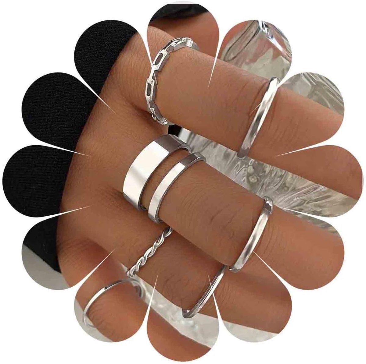 Ringenset voor dames, delicate minimalistische ringenset met ketting en gedraaide patronen, modieuze ringen van verguld roestvrij staal