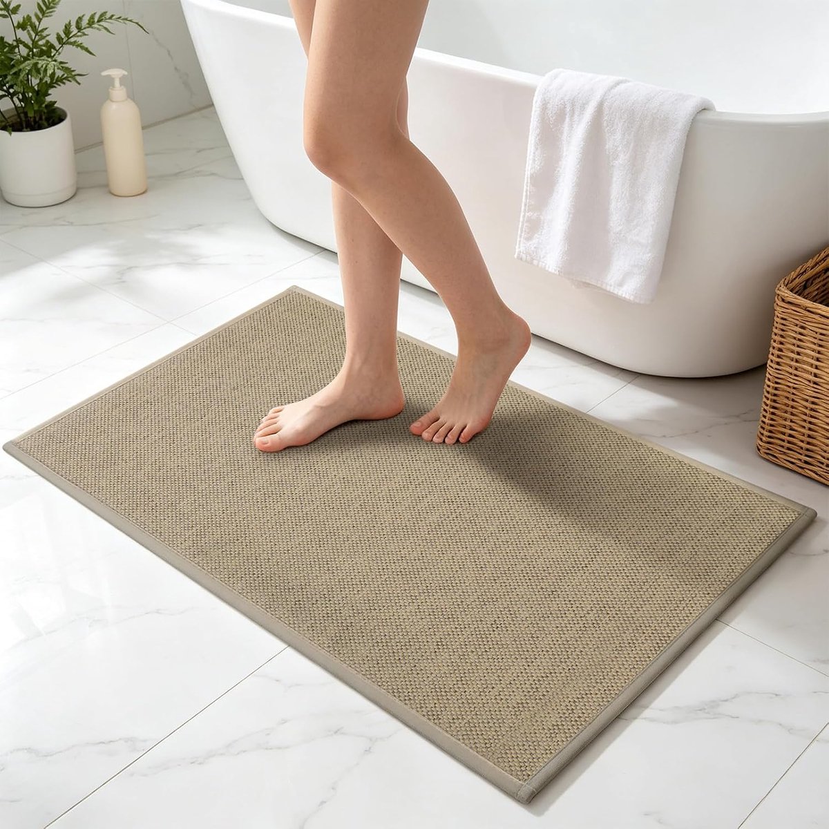 Tapijten, Antislip Badmat, Rubber Rug Vloermat voor Badkamer Douche Wasbak, Snel Droogend Wasbaar in Machine, Badmatten Geschikt voor Binnengang (Lichtbruin, 60X120cm)