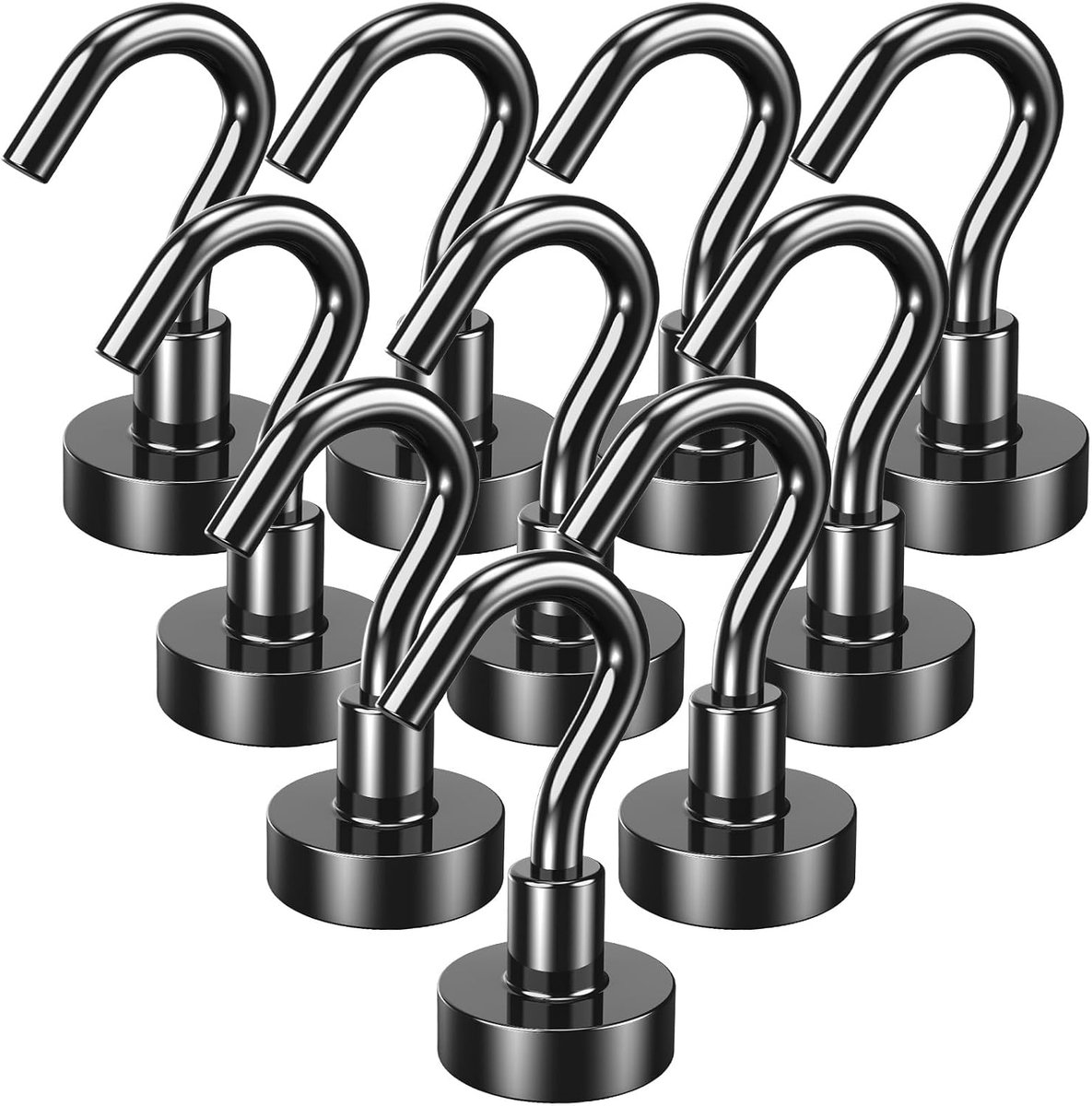 Magneethaken, zwart, 10 stuks, 15 kg, magneethaken, extra sterk, voor camping, werkplaats, kluis, kledinghaak met magnetische haken, voor outdoor en campingaccessoires, haak zonder boren