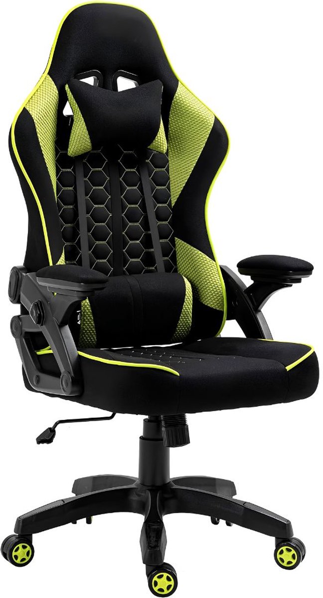 NIVA® Gamingstoel - 130 kg - Ergonomische Gamestoel - Met Voetensteun & Hoofdkussen - Zwart/Groen - 52cm x 59cm x 126cm