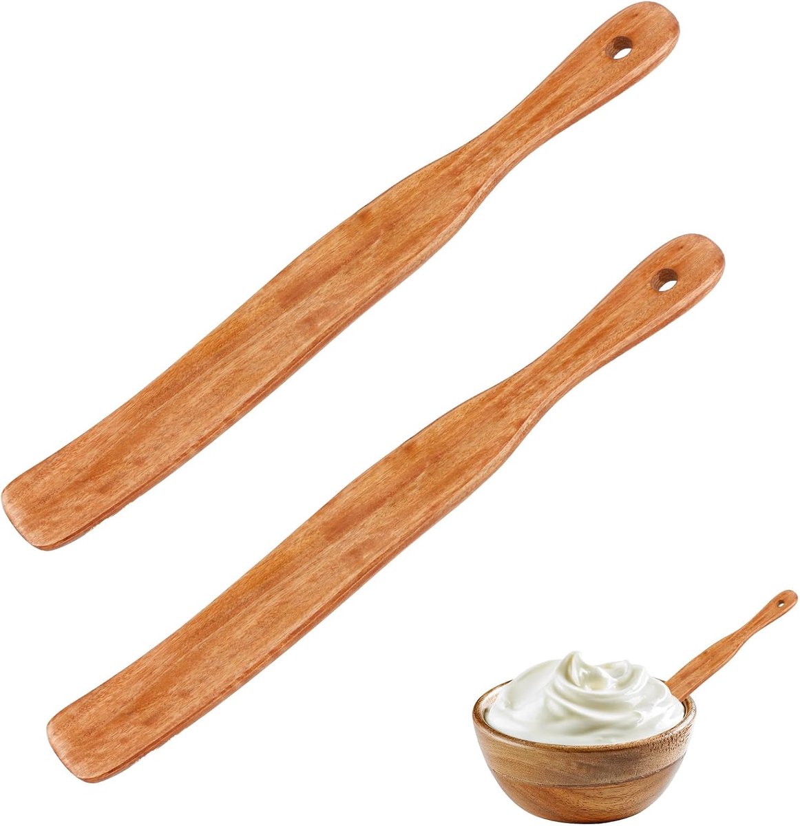 2st Houten Spatel, 28x3,3cm Zuurdesem Spatel met Ophanggaten Houten Kookgerei Roerstok Keukenmenggereedschap voor Zuurdesem en Fermentatie
